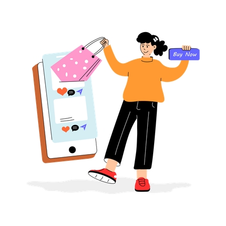 Girl doing shopping from E commerce app  Illustration