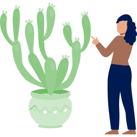 Girl explaining cactus silhouette plant  Illustration