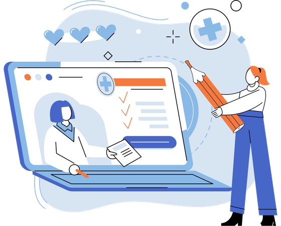 Girl getting online medical insurance policy  Illustration