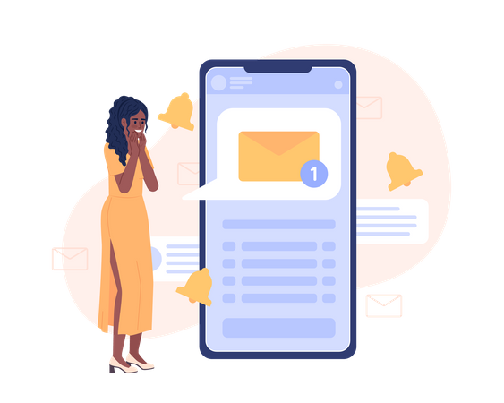 Girl Getting text message on mobile phone  Illustration