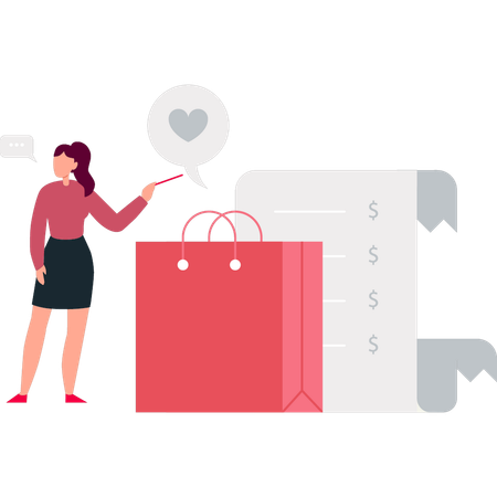Girl is pointing at the shopping bag  Illustration