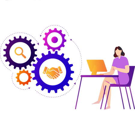 Girl is working on the laptop on settings  Illustration