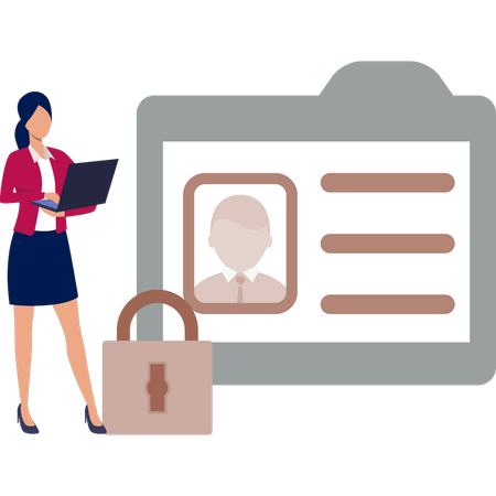 Girl is working on user profile on laptop  Illustration
