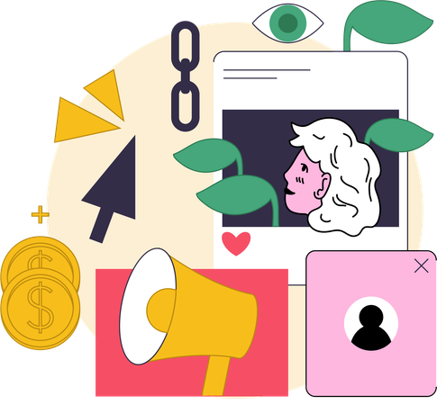 Girl making money from marketing  Illustration