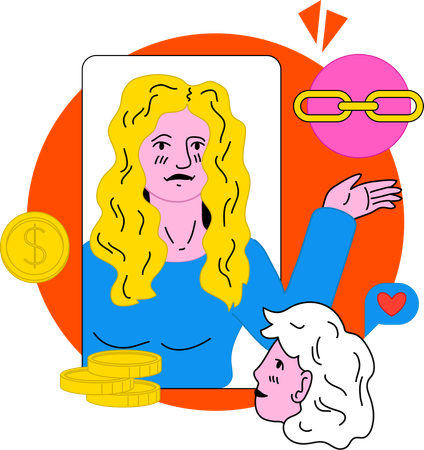 Girl making money on video advertising  Illustration