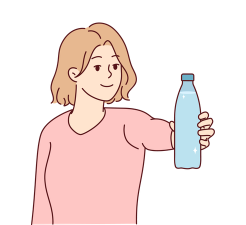 Girl offering water bottle  Illustration