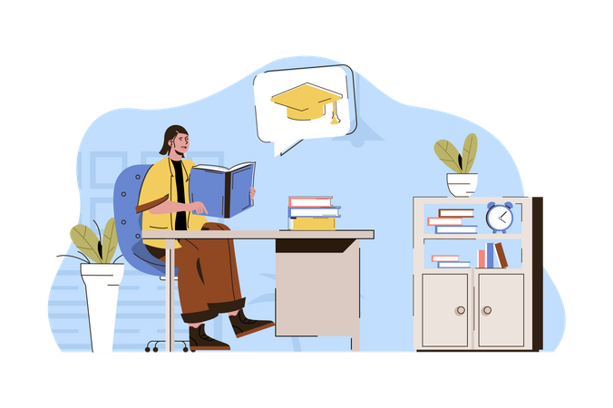 Girl reading book  Illustration
