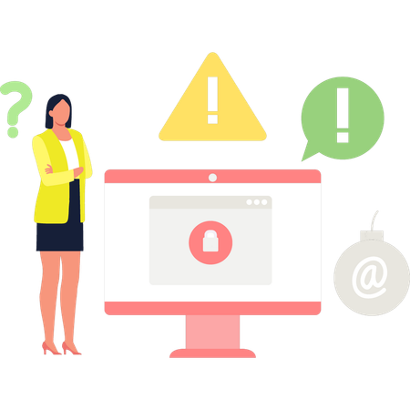 Girl receives an error message  Illustration