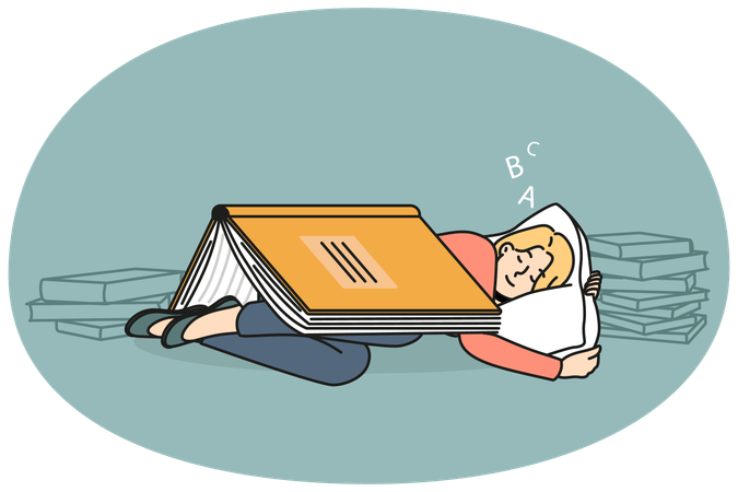 Girl sleeping under book cover  Illustration