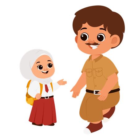Girl Student Talking With Teacher Illustration