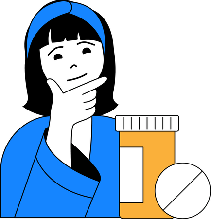 Girl thinking about medicine  Illustration