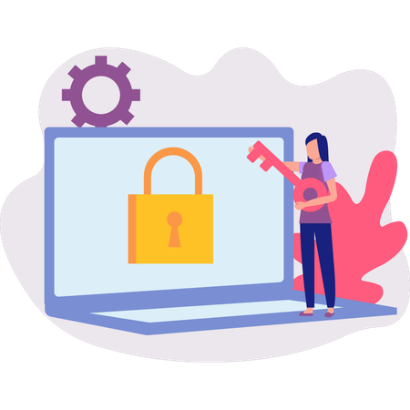 Girl trying to open the password by hint key Illustration