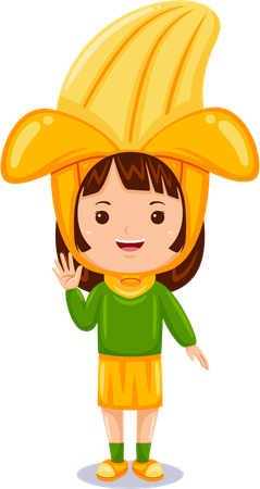 Girl wearing banana costume  Illustration