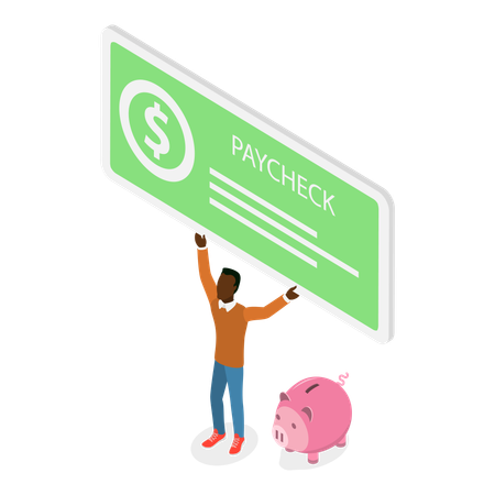 Girl with paycheck in hand  Illustration