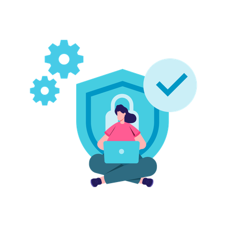 Girl working on Business account security  Illustration