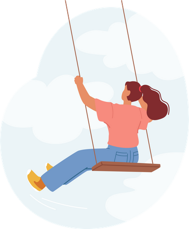 Graceful Woman Swings Gently on Rope Seesaw  Illustration