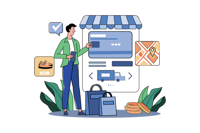 Guy Chooses Delivery And Payment Options  Illustration