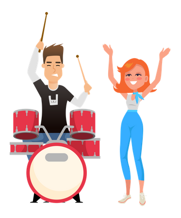 Guy drummer musician at drum  Illustration