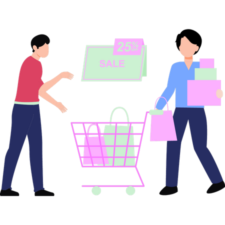 Guy is shopping on 25 percent sale Illustration