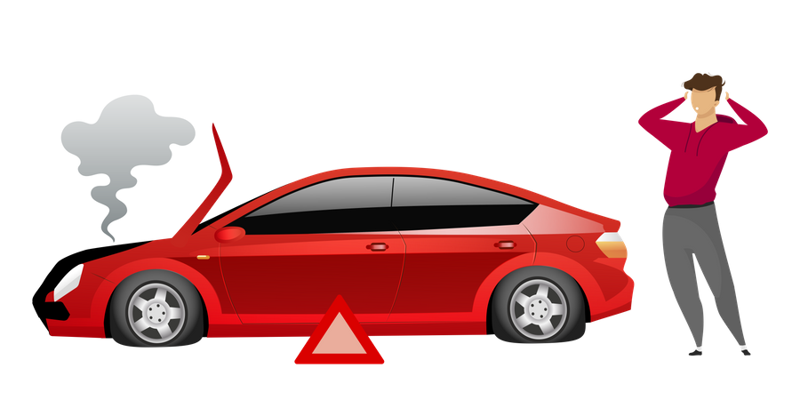 Guy standing by broken car  Illustration
