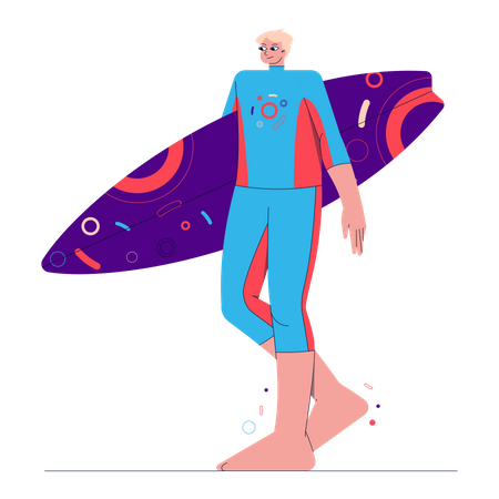 Guy With Surfboard  Illustration