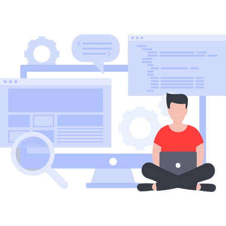Guy working on website coding  Illustration