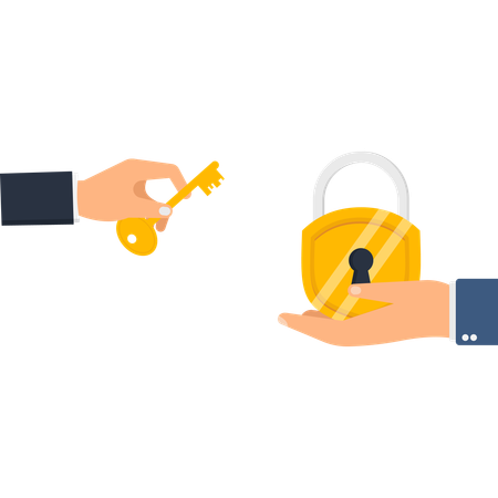 Handing Over Key to Unlock Padlock Security  Illustration