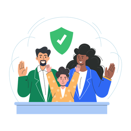 Happy family waving hands for satisfied insurance  Illustration