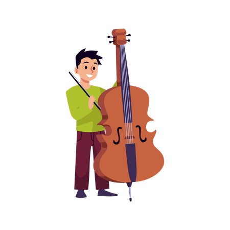 Happy little boy playing cello music instrument  Illustration