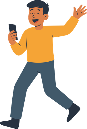 Happy Man Person Character Holding Gadget  Illustration