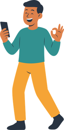 Happy Man Person Character Holding Gadget  Illustration