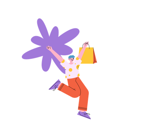 Happy Man with Shopping Bag Illustration