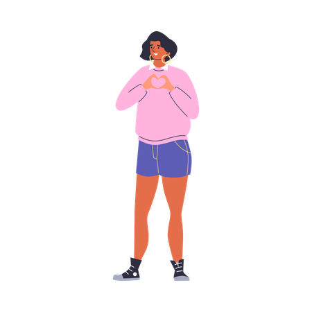 Happy woman showing heart sign with fingers  Illustration