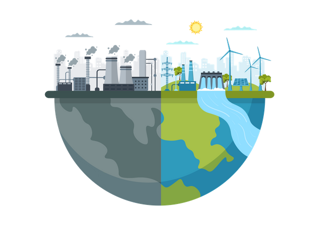 Harmful effects on earth by heavy industrial pollution  Illustration