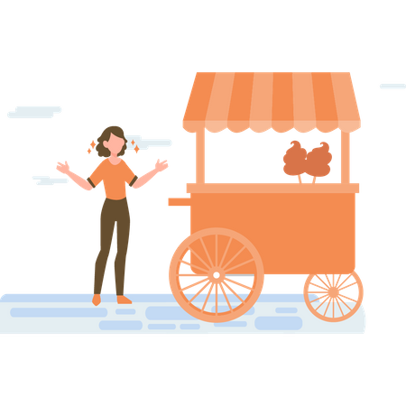 Ice cream seller with cycle store  Illustration