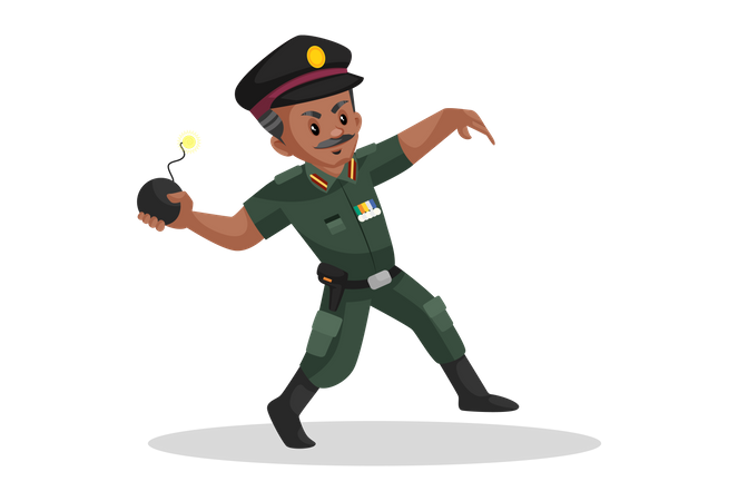 Indian army office throwing bomb  Illustration