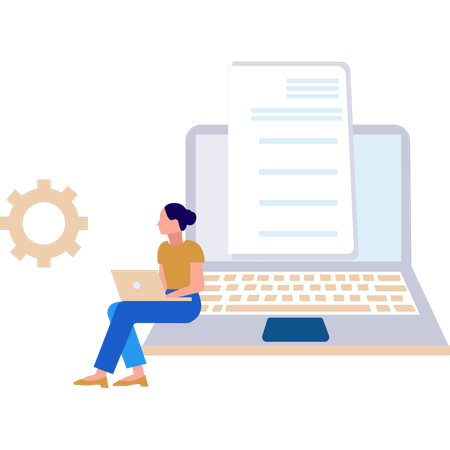 Lady is working on document settings on laptop  Illustration