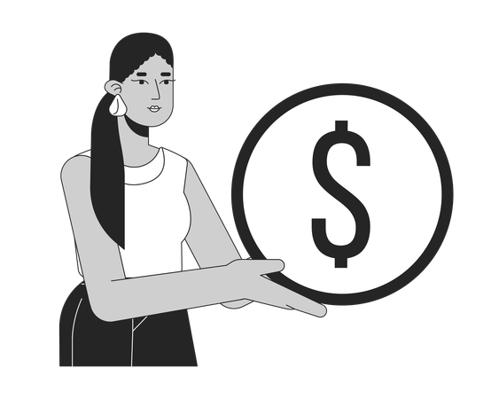 Latina girl with golden coin  Illustration