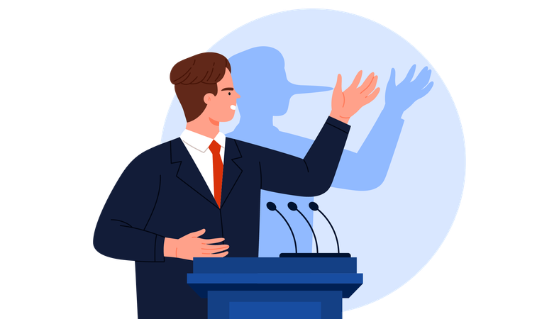 Lies in public speech of politician  Illustration