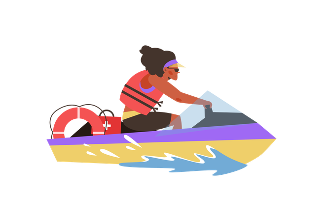Lifeguard riding on rescue patrol jet ski  Illustration