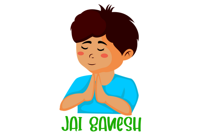 Little boy with folded hand worshiping lord ganesha  Illustration