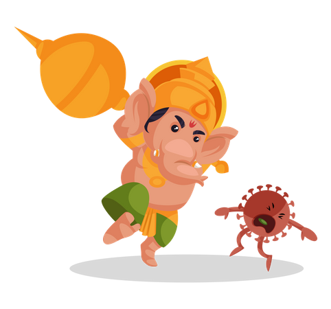 Lord Ganesha fighting with corona  Illustration