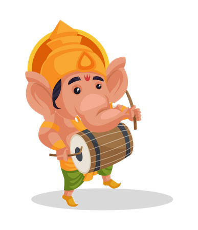 Lord Ganesha playing drum  Illustration