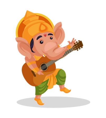 Lord Ganesha playing guitar  Illustration
