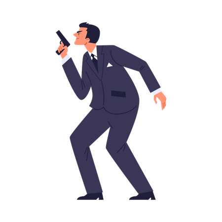 Male Detective holding gun while on mission under cover  Illustration
