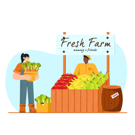 Male owner standing at his vegetable stall  Illustration