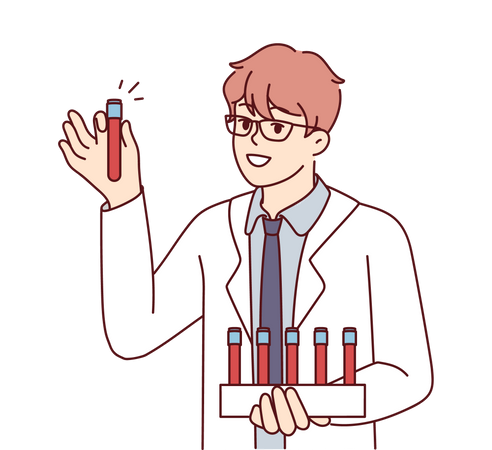 Male scientist checking sample test of blood  Illustration