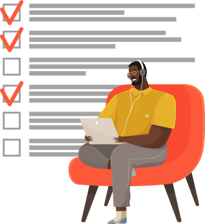 Male working with checklist  Illustration