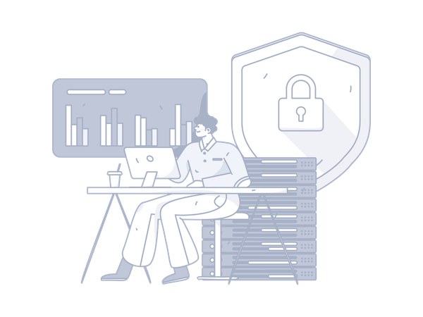 Man analyze server data security  Illustration