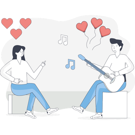 Man and woman joyfully playing music together surrounded by instruments in a cozy setting  Illustration